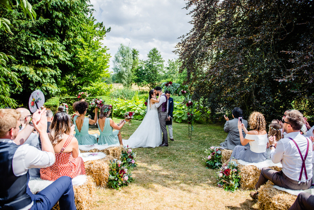 Outdoor Ceremony Flower Aisle Arch Backdrop West Lexham Wedding James Powell Photography