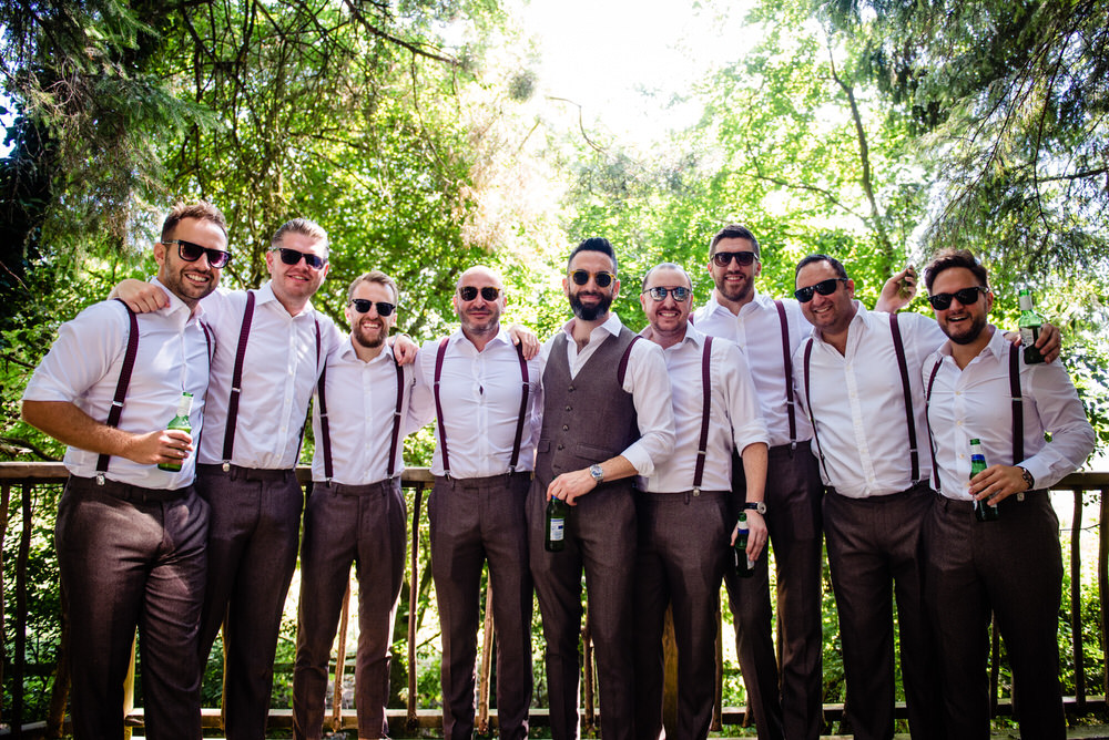 Groom Groomsmen Braces Tweed Trousers Waistcoat West Lexham Wedding James Powell Photography