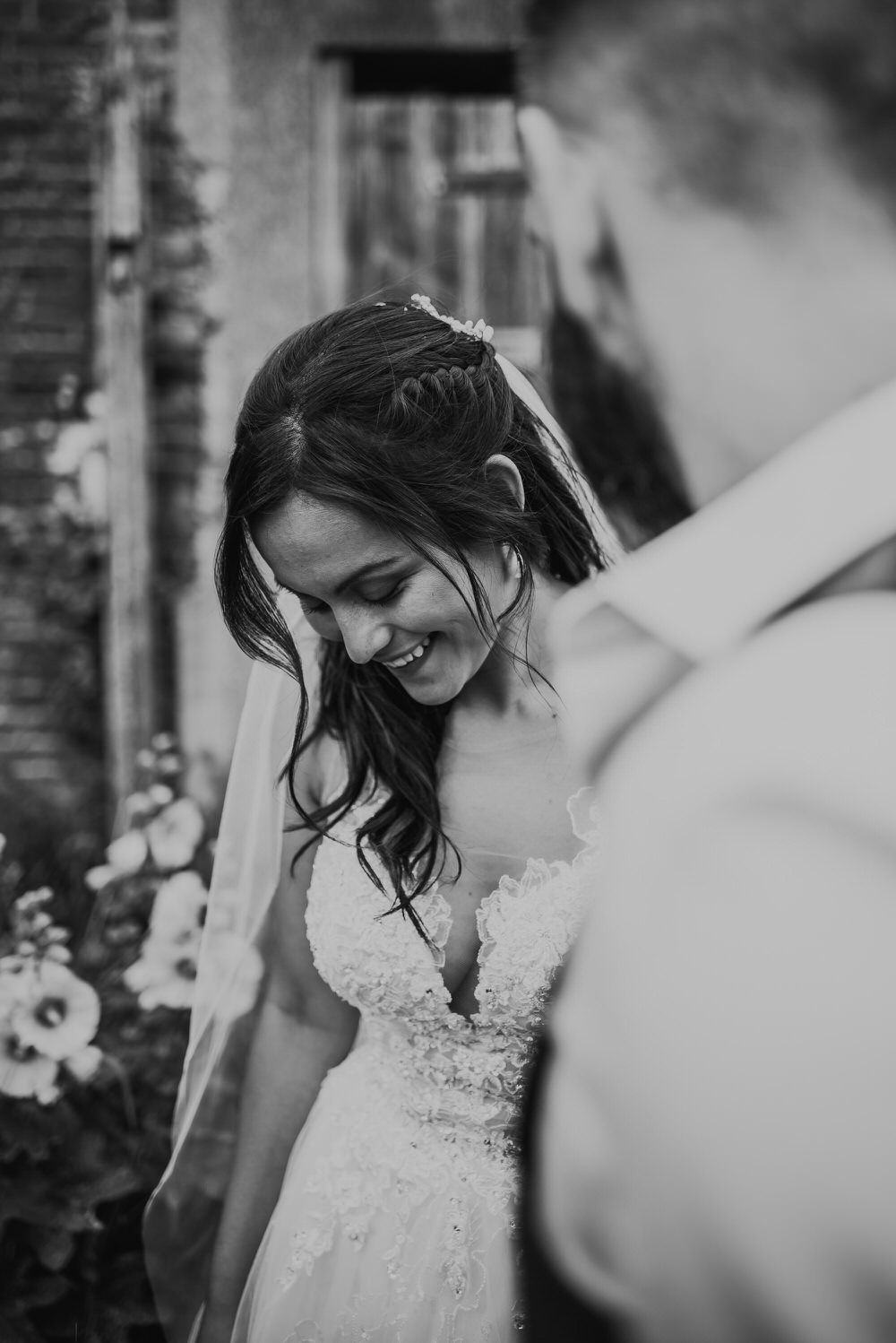 Bride Bridal Dress Gown Illusion Lace Essense of Australia West Lexham Wedding James Powell Photography