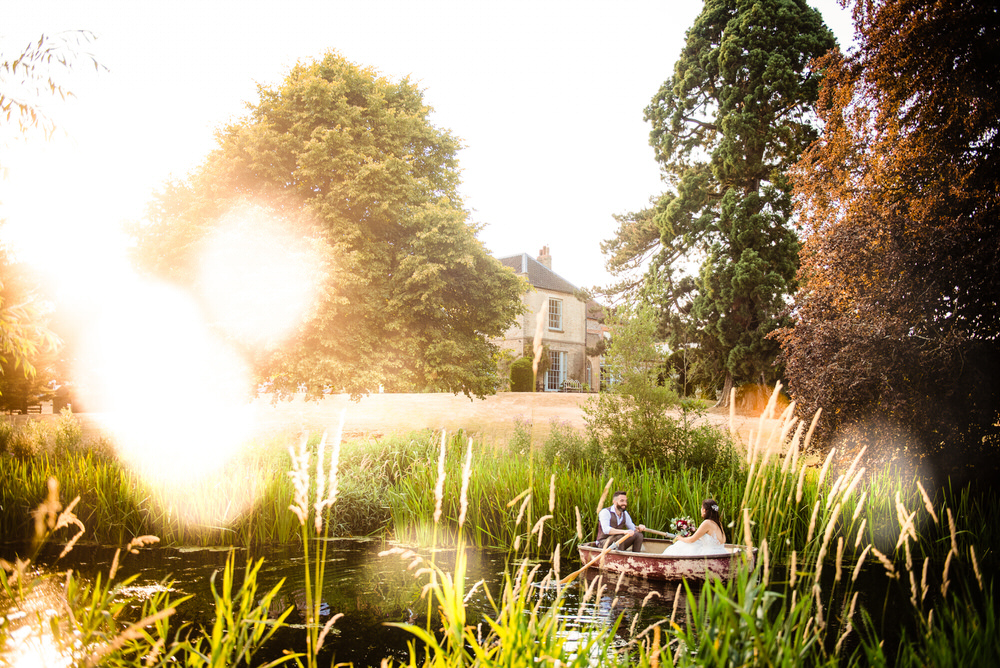 Rowing Boat Bride Groom West Lexham Wedding James Powell Photography
