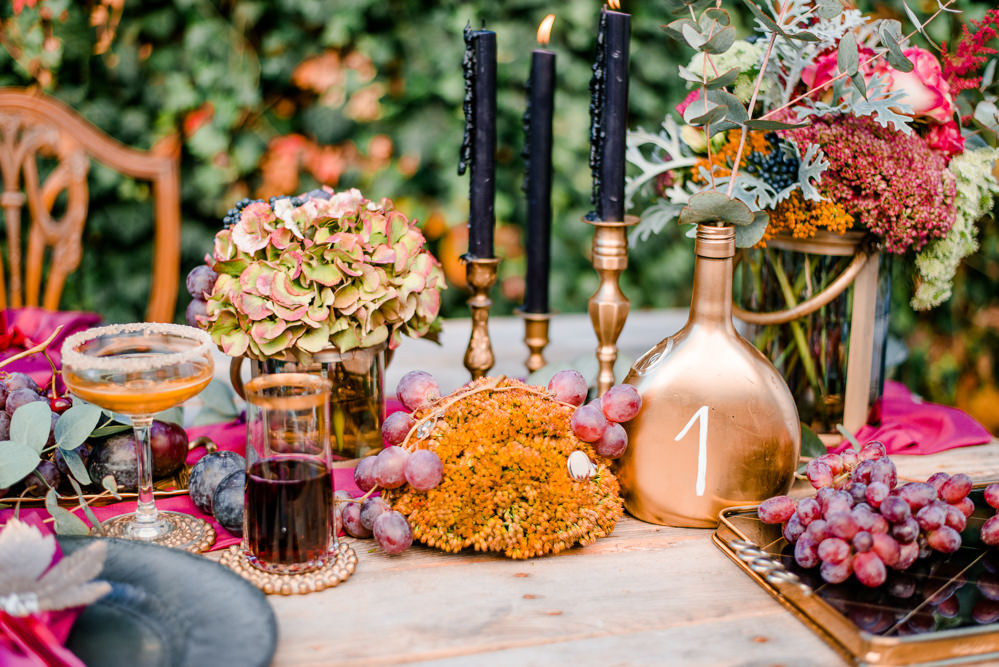 Table Tablescape Decor Decoration Fruit Flowers Candles Autumn Autumnal Fairytale Wedding Ideas Miriam Peuser Photography