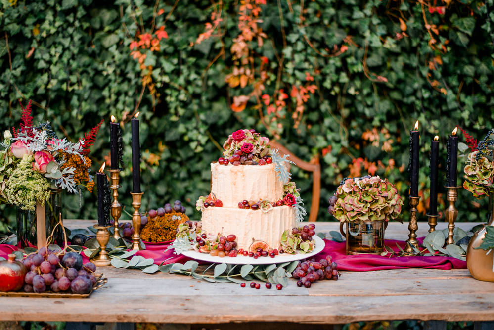 Cake Butttercream Fruit Flowers Autumnal Fairytale Wedding Ideas Miriam Peuser Photography