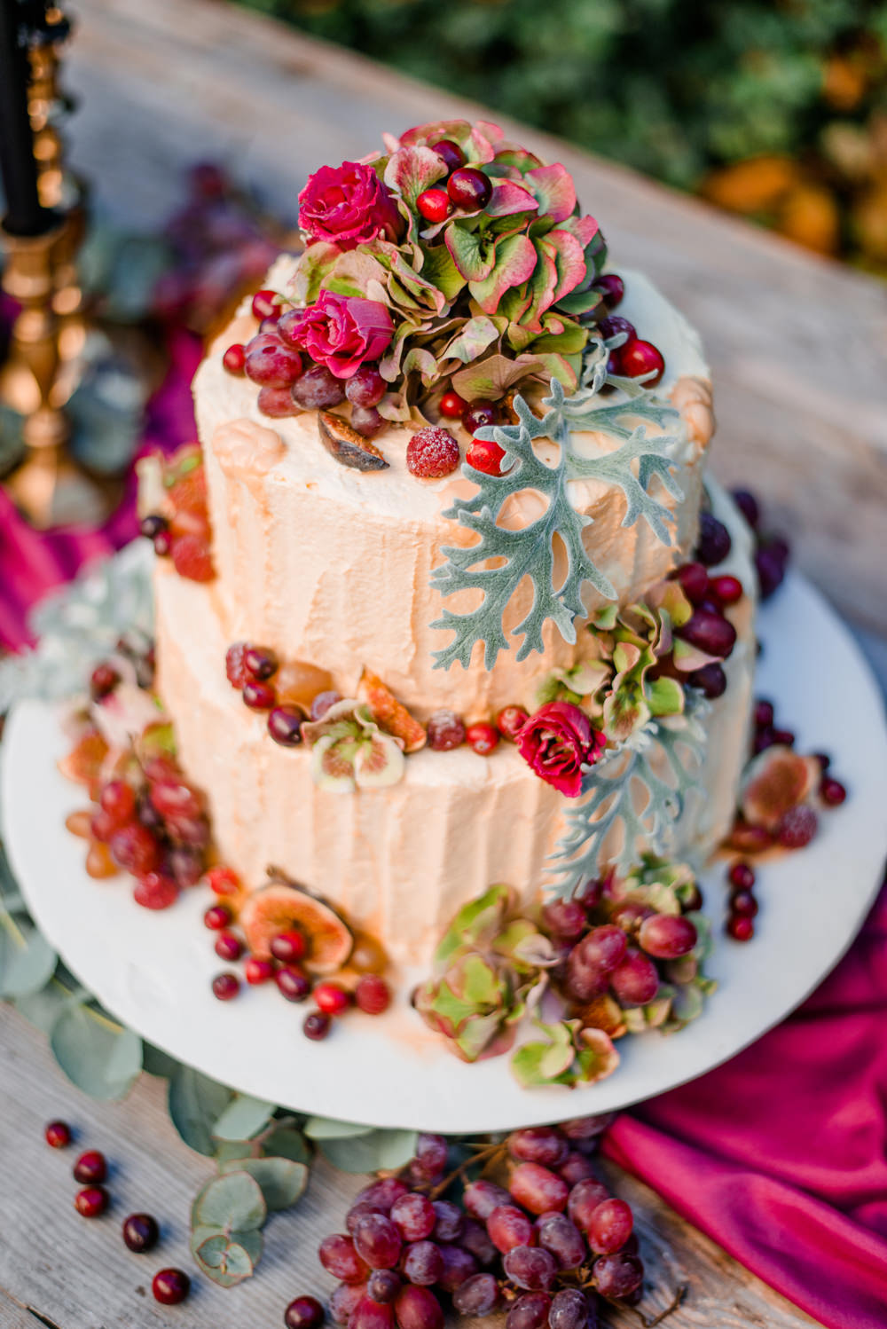 Cake Butttercream Fruit Flowers Autumnal Fairytale Wedding Ideas Miriam Peuser Photography