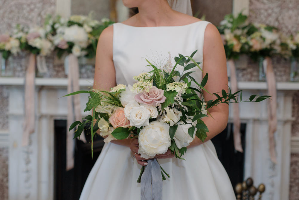 Bride Bridal Bouquet Boat Neck Dress Babington House Wedding Ria Mishaal Photography