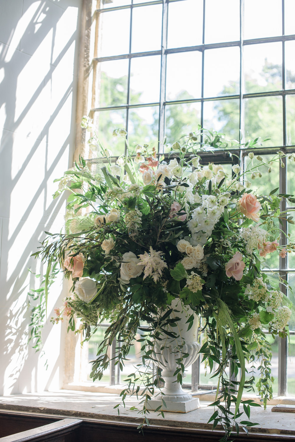 Flowers Floral Urn Pink Blush White Greenery Foliage Babington House Wedding Ria Mishaal Photography