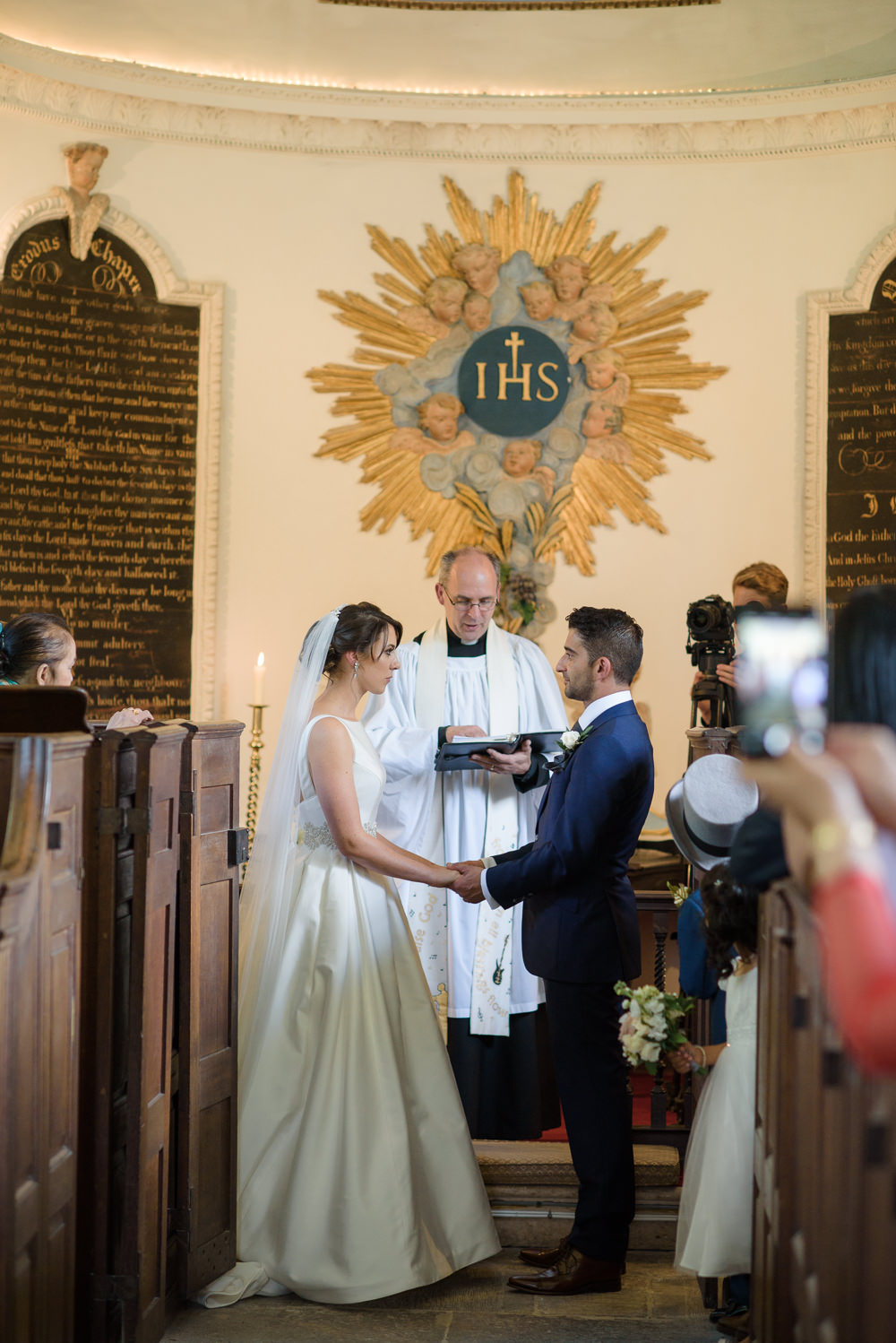 Bride Bridal A Line Dress Straps Sleeveless Silk Boat Neck Neck Blue Suit Groom Veil Babington House Wedding Ria Mishaal Photography