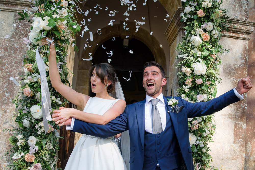 Bride Bridal A Line Dress Straps Sleeveless Silk Boat Neck Neck Blue Suit Groom Veil Confetti Babington House Wedding Ria Mishaal Photography