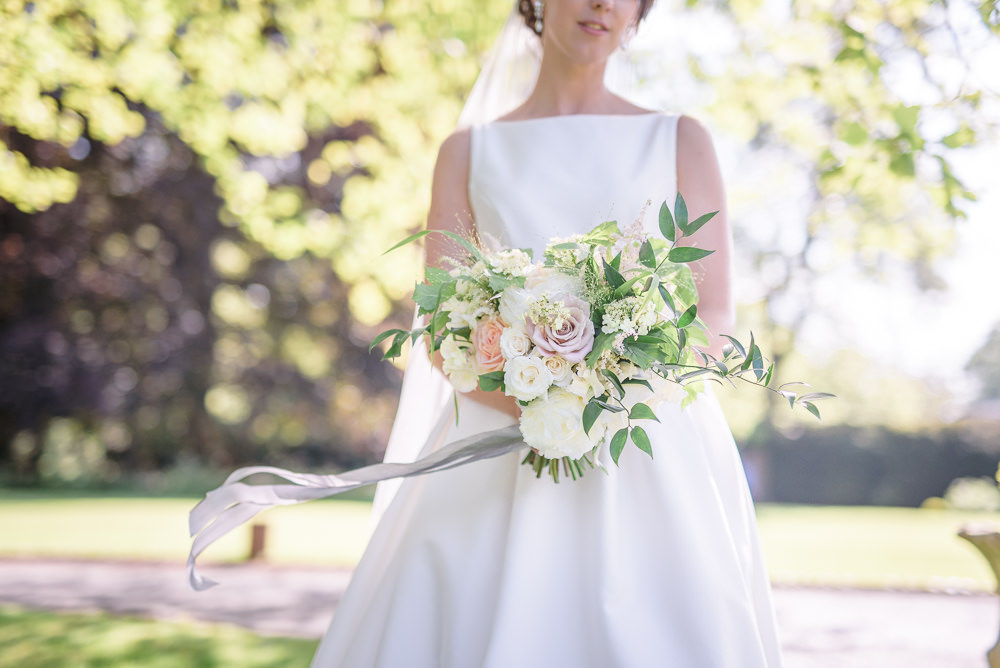Bride Bridal A Line Dress Straps Sleeveless Silk Boat Neck Veil Silk Ribbon Bouquet Babington House Wedding Ria Mishaal Photography