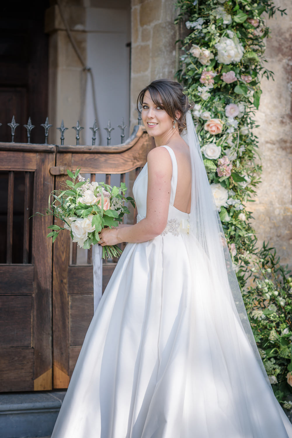 Bride Bridal A Line Dress Straps Sleeveless Silk Boat Neck Neck Blue Suit Groom Veil Babington House Wedding Ria Mishaal Photography