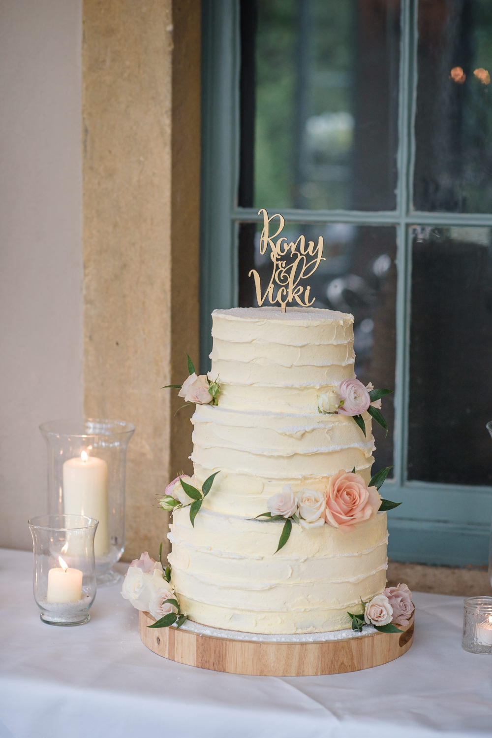 Buttercream Cake Flowers Floral Rose Laser Cut Topper Candle Vase Babington House Wedding Ria Mishaal Photography