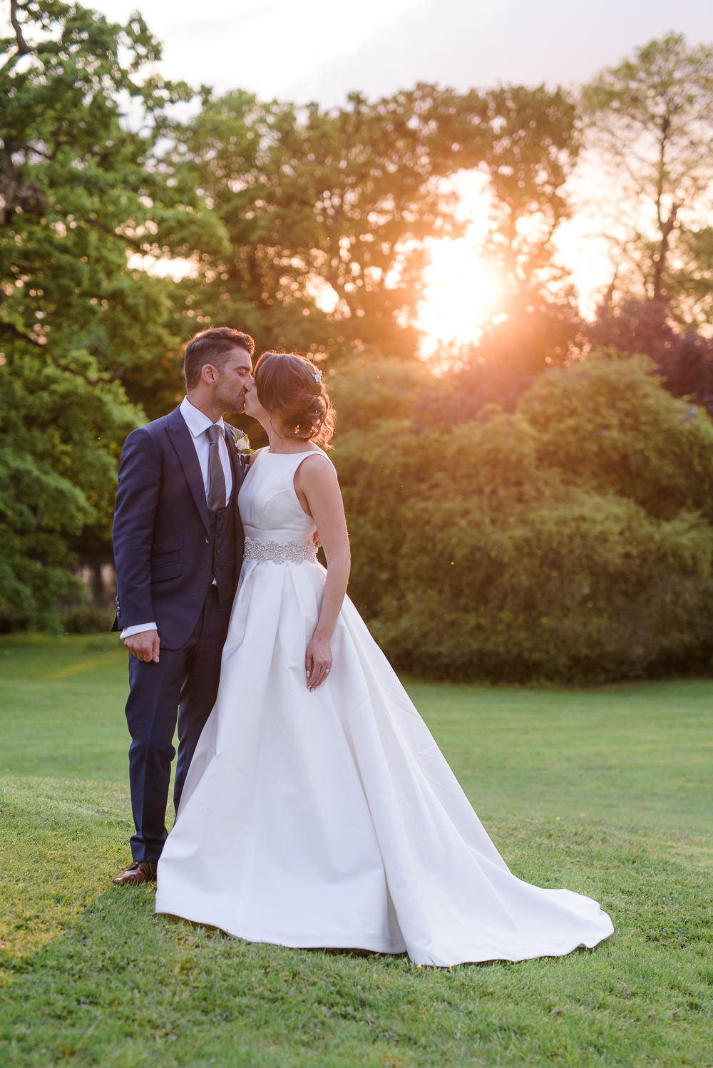 Bride Bridal A Line Dress Straps Sleeveless Silk Boat Neck Blue Suit Groom Babington House Wedding Ria Mishaal Photography