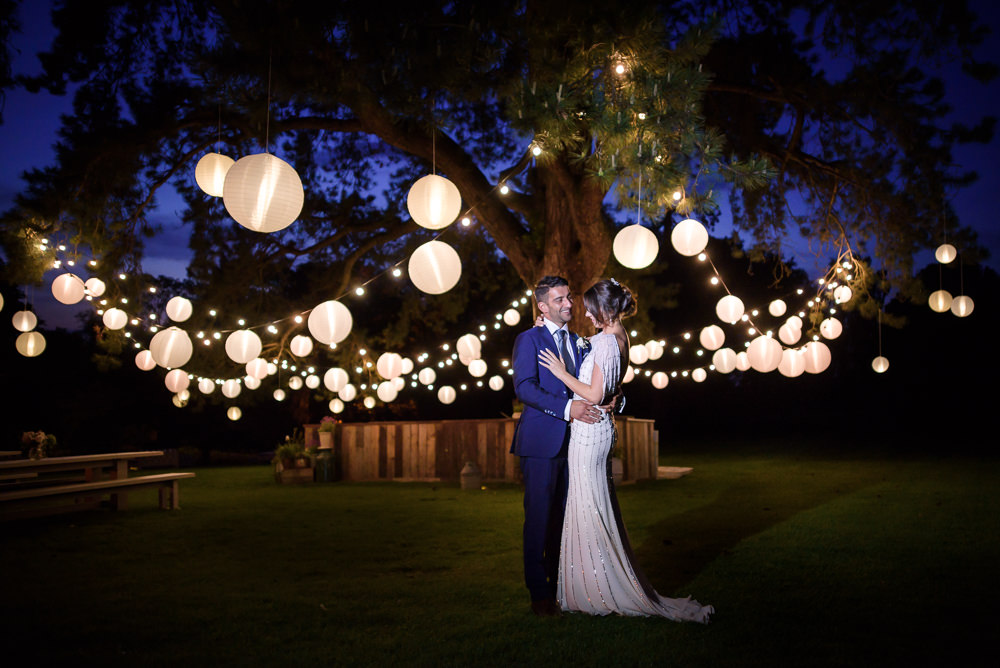 Bride Bridal A Line Dress Straps Sleeveless Silk Embellished White Lantern Trees Babington House Wedding Ria Mishaal Photography