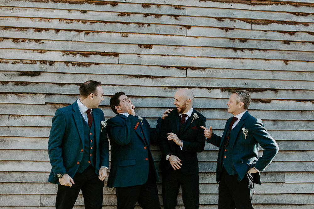 Groom Groomsmen Suit Navy Tweed Barn Upcote Wedding Siobhan Beales Photography