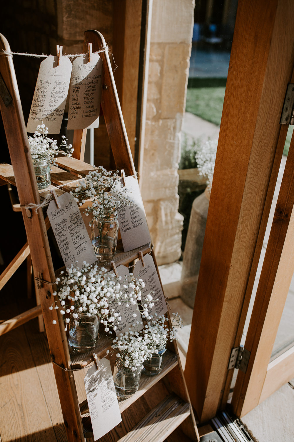 Wooden Ladder Seating Plan Table Chart Gypsophila Barn Upcote Wedding Siobhan Beales Photography