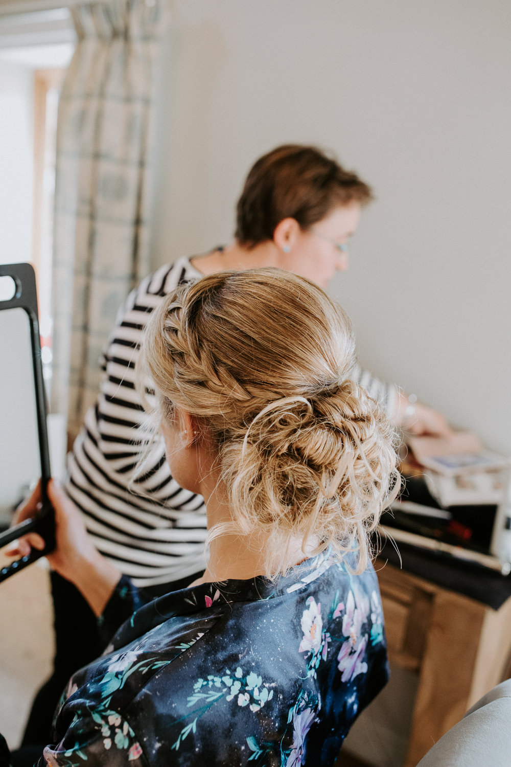 Hair Bride Bridal Up Do Style Plait Braid Messy Bun Barn Upcote Wedding Siobhan Beales Photography