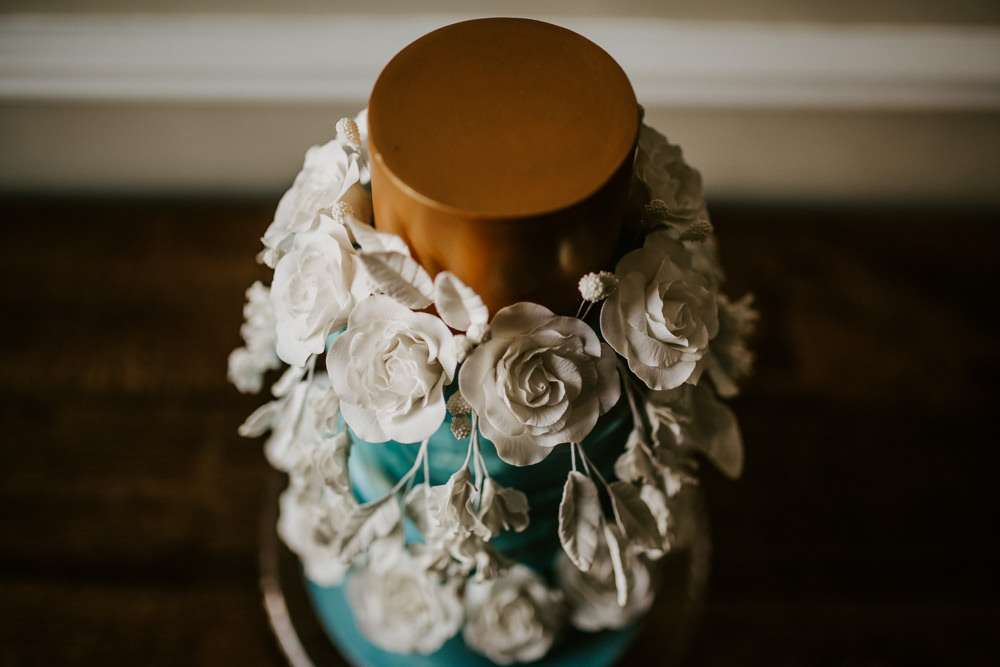 Cake Gold Flowers Tier Blue Rich Romantic Wedding Ideas Daze of Glory Photography Catherine Spiller Photography