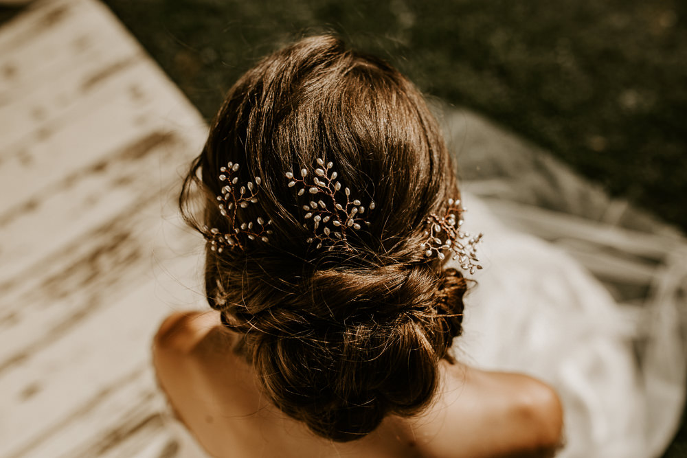 Hair Bride Bridal Style Up Do Accessory Blue Rich Romantic Wedding Ideas Daze of Glory Photography Catherine Spiller Photography