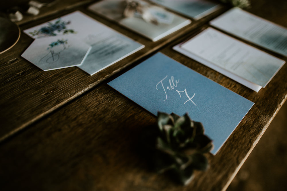 Stationery Suite Invites Invitations Ribbon Floral Calligraphy Blue Rich Romantic Wedding Ideas Daze of Glory Photography Catherine Spiller Photography
