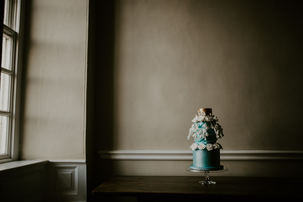 Cake Gold Flowers Tier Blue Rich Romantic Wedding Ideas Daze of Glory Photography Catherine Spiller Photography