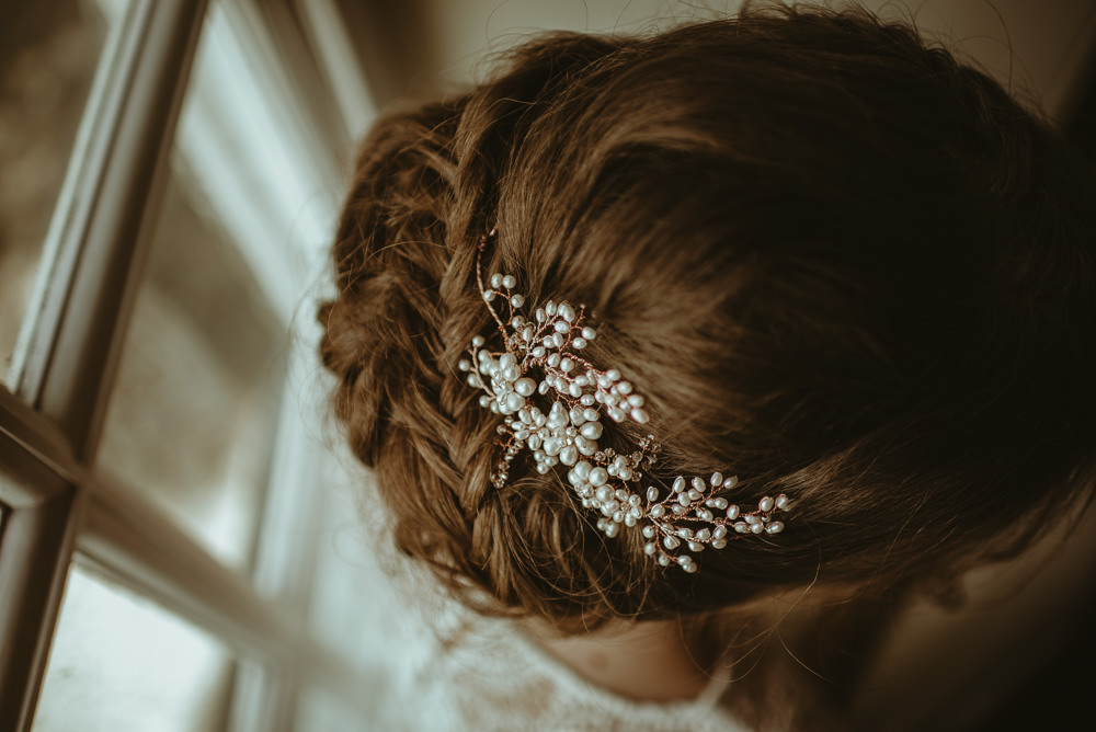 Hair Bride Bridal Style Up Do Plait Braid Halo Accessory Blue Rich Romantic Wedding Ideas Daze of Glory Photography Catherine Spiller Photography