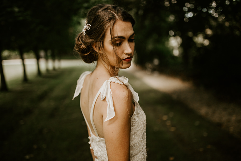 Dress Bride Bridal Gown Straps Bow Blue Rich Romantic Wedding Ideas Daze of Glory Photography Catherine Spiller Photography