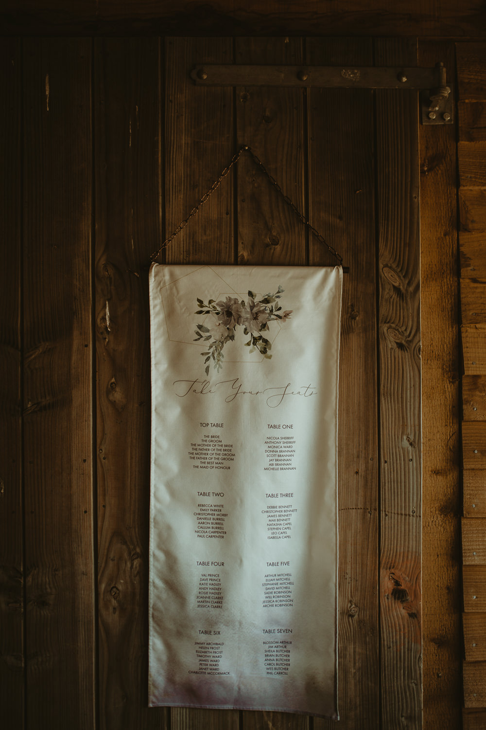 Fabric Banner Seating Plan Table Chart Calligraphy Blue Rich Romantic Wedding Ideas Daze of Glory Photography Catherine Spiller Photography