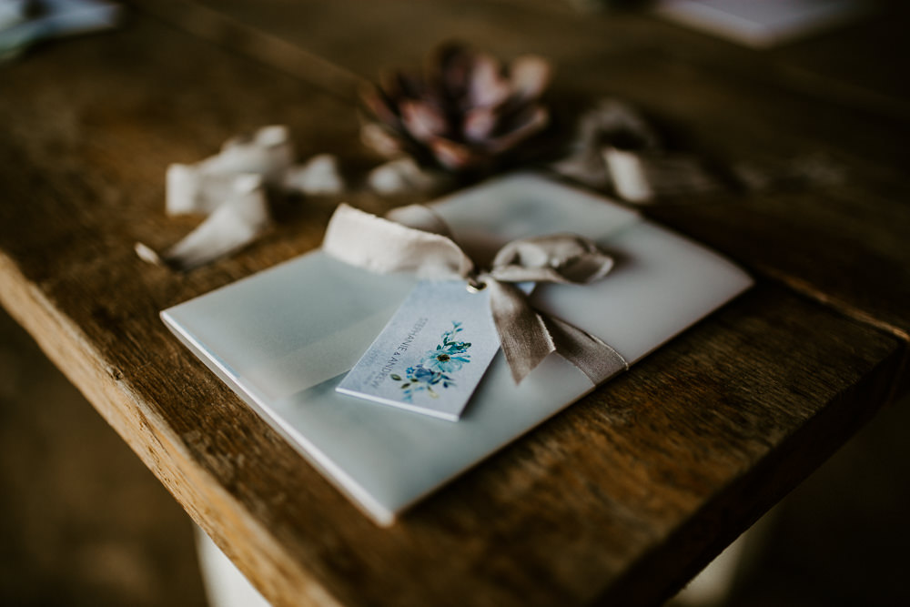 Stationery Suite Invites Invitations Ribbon Floral Calligraphy Blue Rich Romantic Wedding Ideas Daze of Glory Photography Catherine Spiller Photography