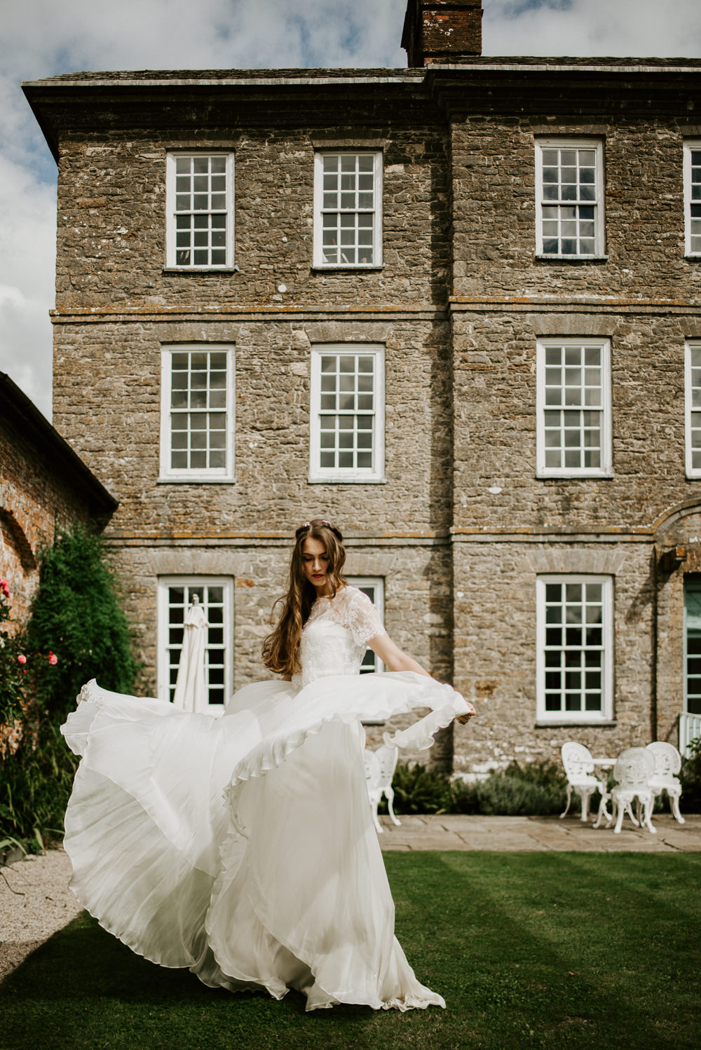 Dress Bride Bridal Gown Tulle Skirt Short Sleeves Blue Rich Romantic Wedding Ideas Daze of Glory Photography Catherine Spiller Photography