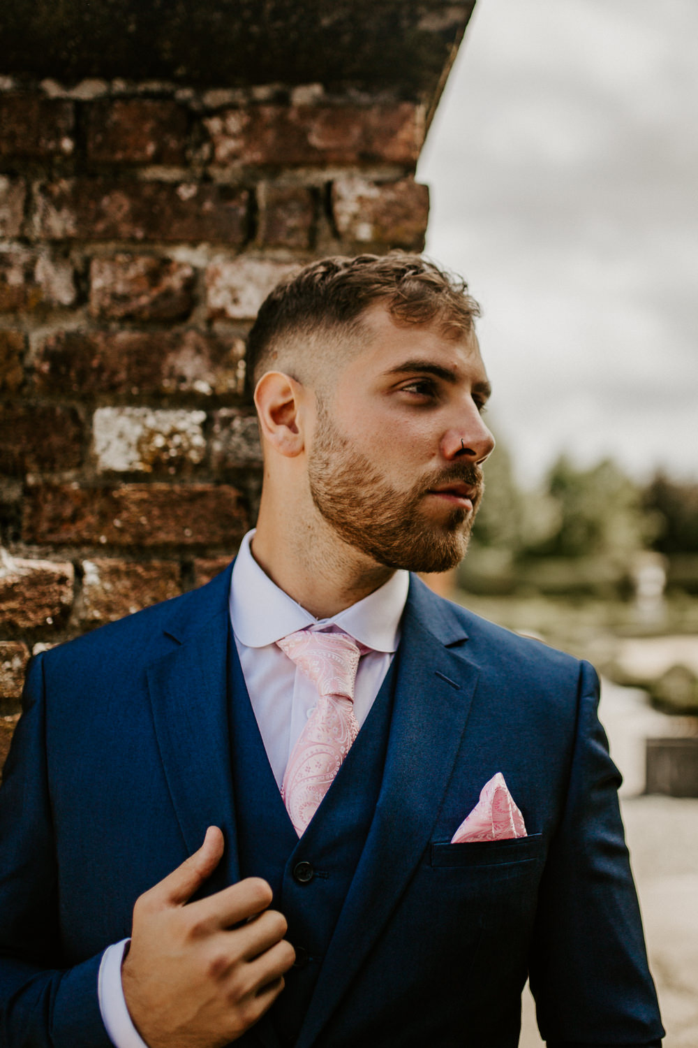 Groom Suit Pink Paisley Tie Pocket Square Blue Rich Romantic Wedding Ideas Daze of Glory Photography Catherine Spiller Photography
