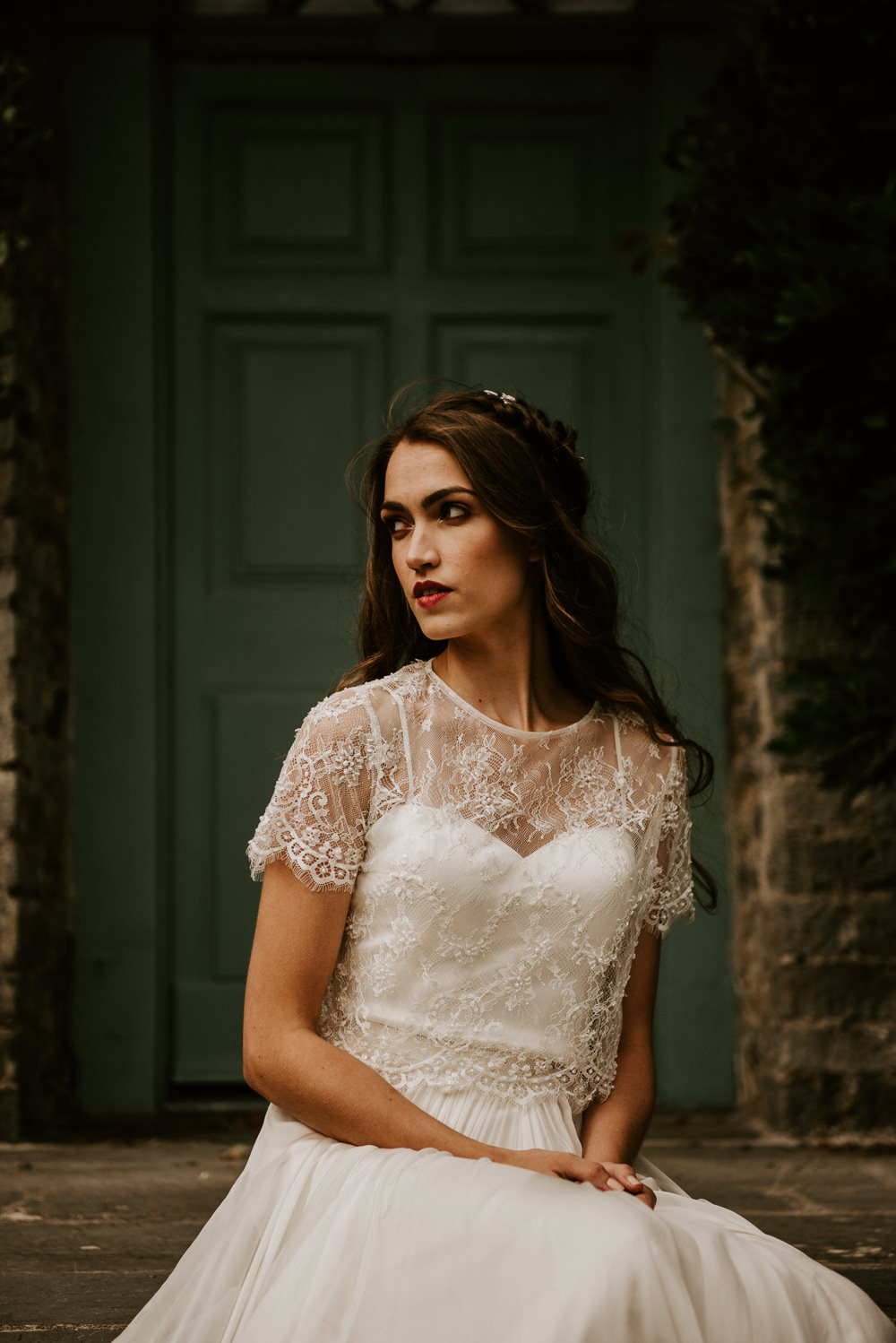 Dress Bride Bridal Gown Tulle Skirt Short Sleeves Blue Rich Romantic Wedding Ideas Daze of Glory Photography Catherine Spiller Photography
