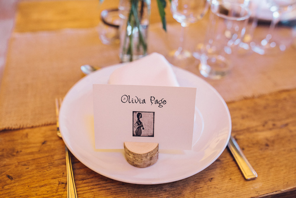 Place Name Card Log Slice Bright Camp Festival Wedding Chloe Lee Photography