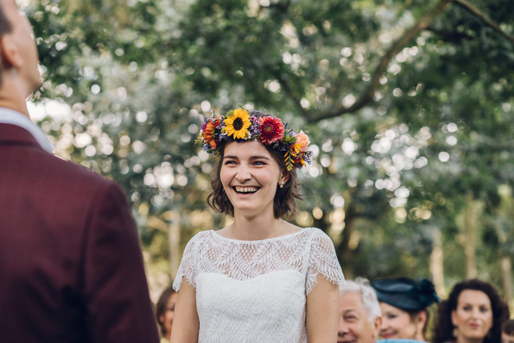 Bride Bridal Flower Crown Colourful Bright Camp Festival Wedding Chloe Lee Photography