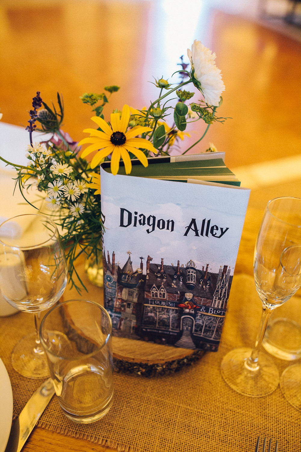 Harry Potter Book Table Name Decor Bright Camp Festival Wedding Chloe Lee Photography