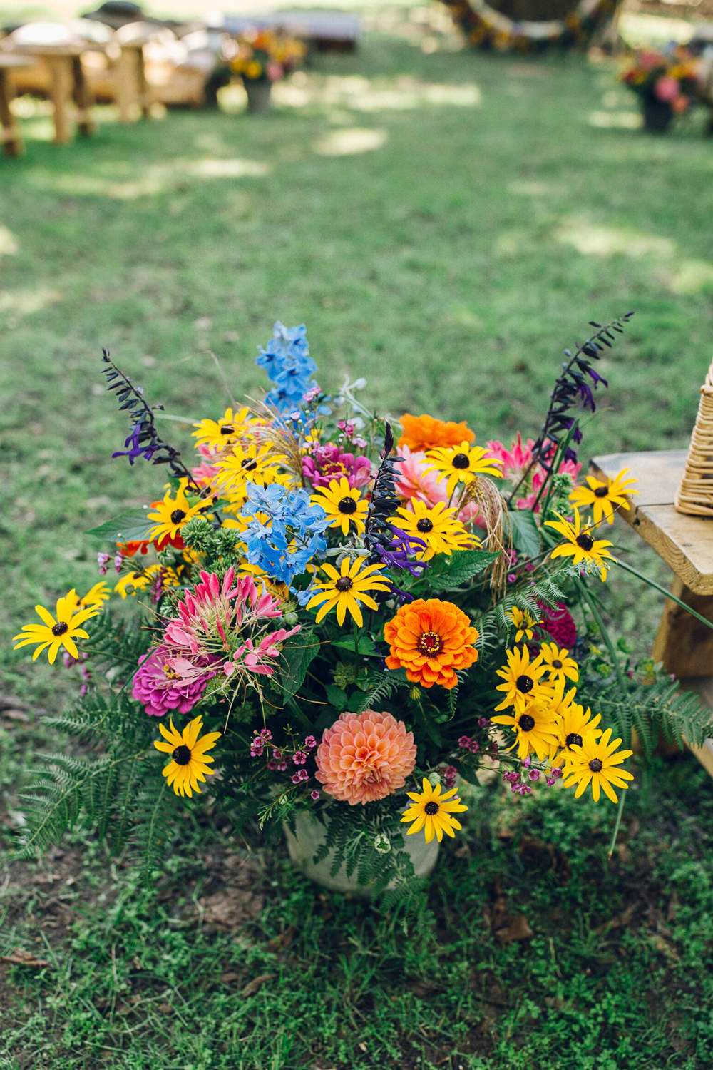 Flowers Ceremony Outdoor Colourful Wild Meadow Bright Camp Festival Wedding Chloe Lee Photography