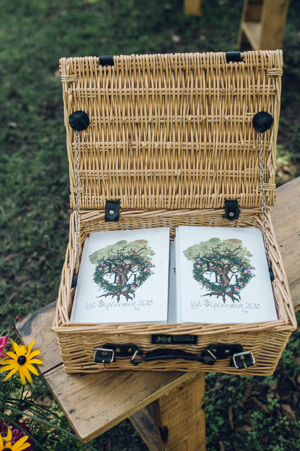 Basket Hamper Stationery Booklet Bright Camp Festival Wedding Chloe Lee Photography