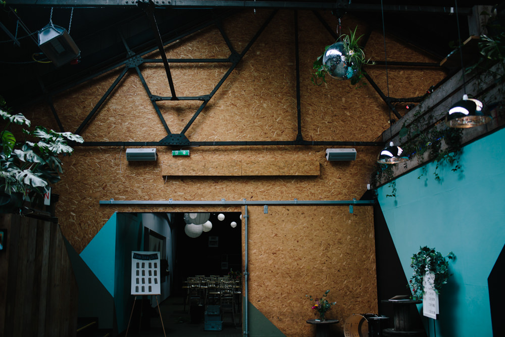 Warehouse Disco Ball Greenery Constellations Liverpool Wedding Dan Hough Photo