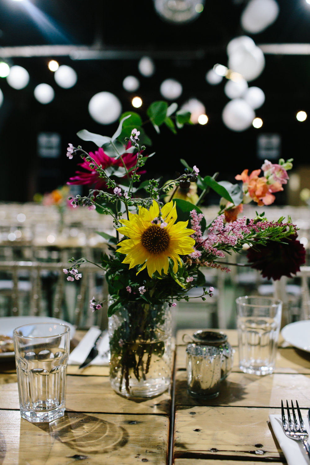 Multicoloured Colourful Flowers Florals Table Centre Constellations Liverpool Wedding Dan Hough Photo