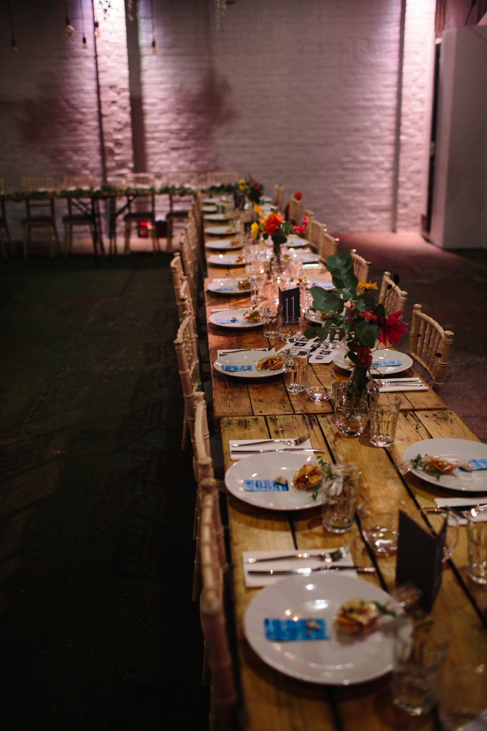 Rustic Table Banqueting Colourful Florals Constellations Liverpool Wedding Dan Hough Photo