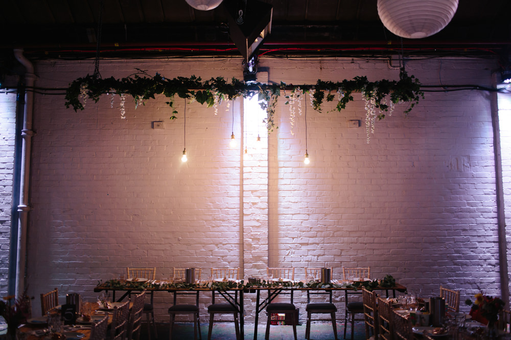 Top Table Foliage Edison Light Bulb Installation Constellations Liverpool Wedding Dan Hough Photo