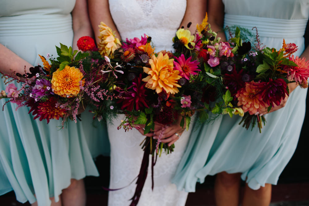 Multicoloured Dahlia Colourful Bouquet Bride Bridal Constellations Liverpool Wedding Dan Hough Photo