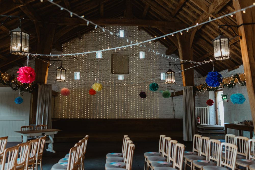 Fairy Lights Pom Pom Barn Decor Cute Rainbow Wedding Stevie Jay Photography