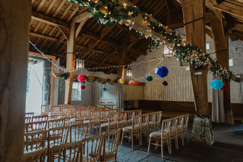 Fairy Lights Pom Pom Barn Decor Cute Rainbow Wedding Stevie Jay Photography