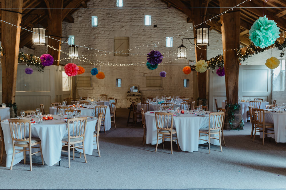 Fairy Lights Pom Pom Barn Decor Cute Rainbow Wedding Stevie Jay Photography