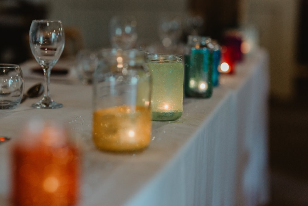 Glitter Jar Tea Lights Candles Cute Rainbow Wedding Stevie Jay Photography