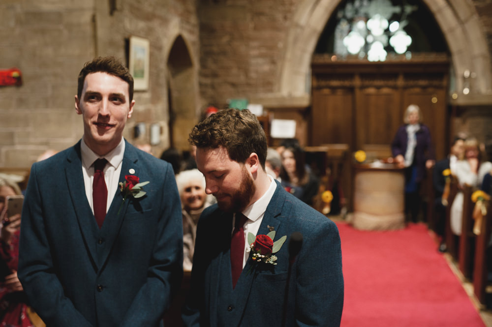Three Piece Suit Waistcoat Groom Burgundy Tie Blue Hazel Gap Wedding Maree Frances Photography