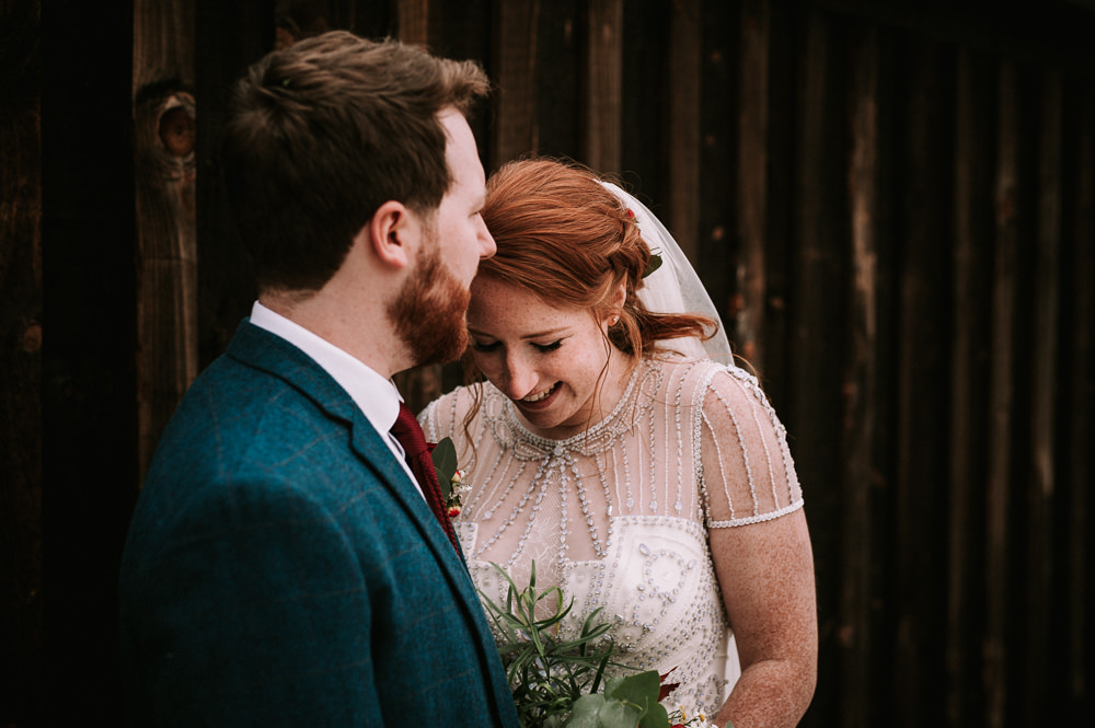 Bride Bridal Jenny Packham Beaded Dress Gown Three Piece Suit Groom Burgundy Tie Hazel Gap Wedding Maree Frances Photography
