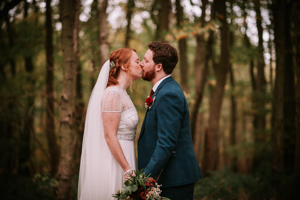 Bride Bridal Jenny Packham Beaded Dress Gown Three Piece Suit Groom Burgundy Tie Hazel Gap Wedding Maree Frances Photography
