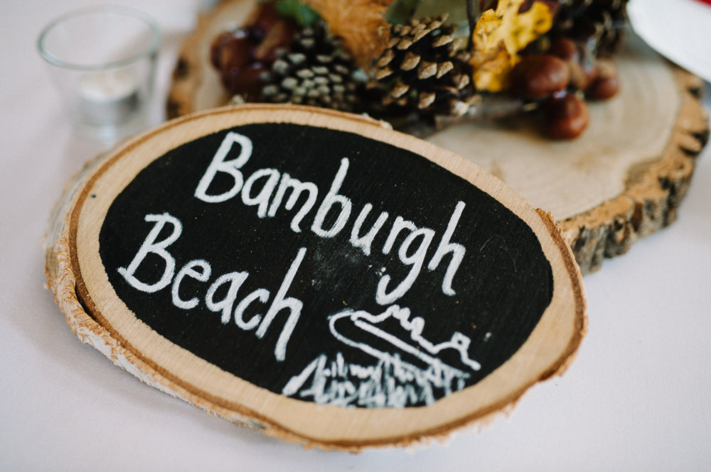 Table Name Wood Slice Log Pine Cone Chestnuts Hazel Gap Wedding Maree Frances Photography