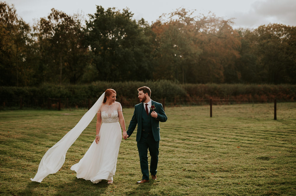 Bride Bridal Jenny Packham Beaded Dress Gown Three Piece Suit Groom Burgundy Tie Veil Hazel Gap Wedding Maree Frances Photography