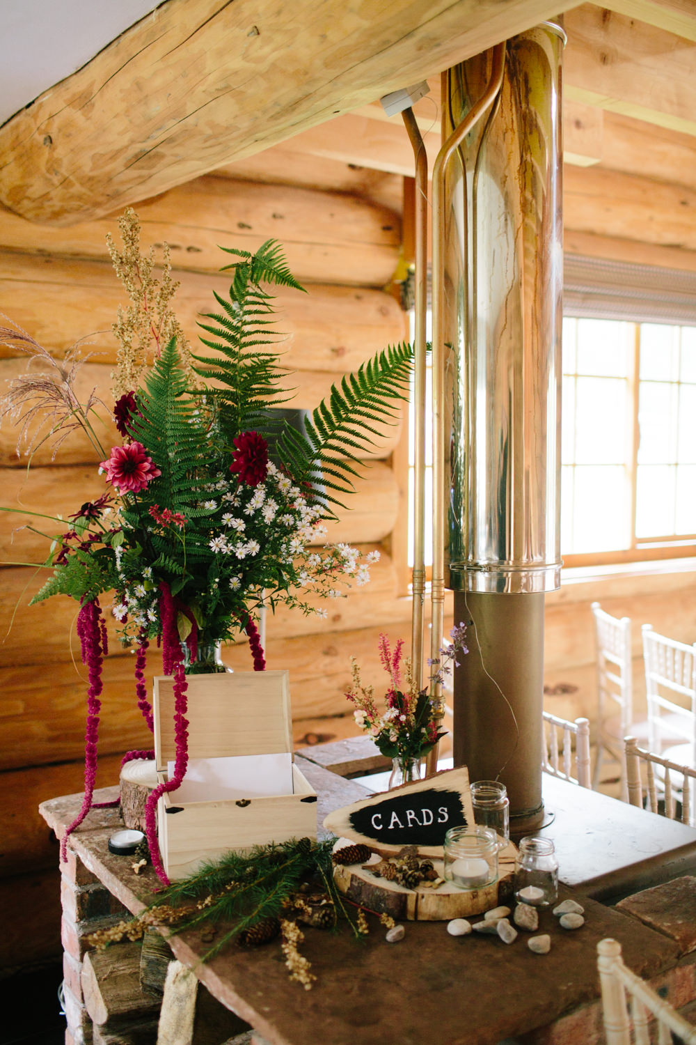 Card Table Rustic Flowers Sign Wooden Box Hidden River Cabins Wedding Dan Hough Photo